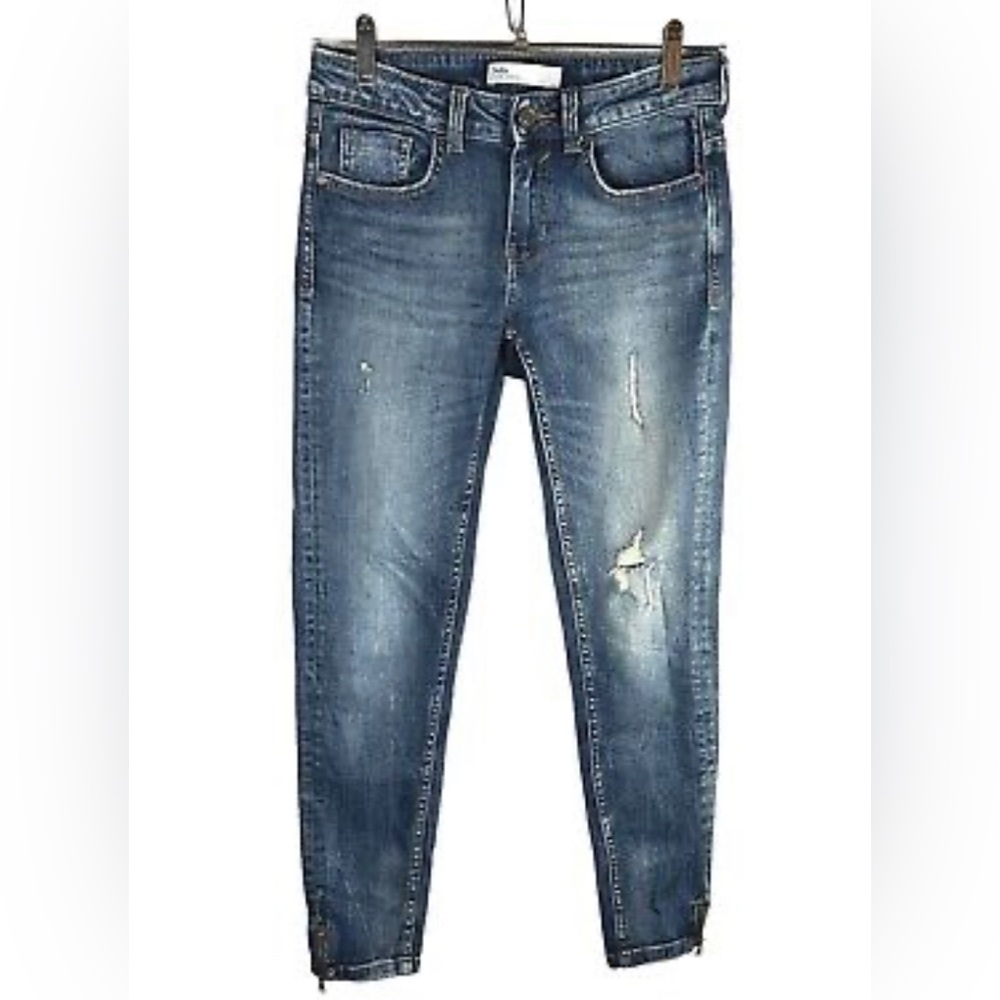 Zara Basic Z1975 Denim Distressed Zipper Ankle Skinny Jeans Size 2